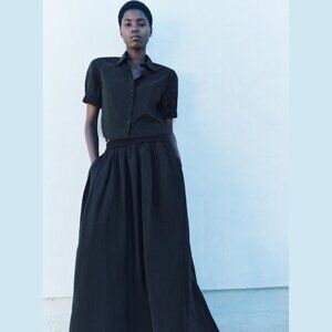 ZARA Cropped Collared Shirt | Black Button-Up | Style 2731/096/800 | Size Large